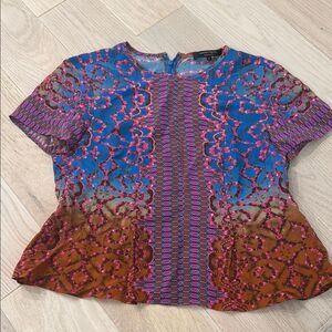 Nanette Lepore Colorful Printed 100% Silk Blouse